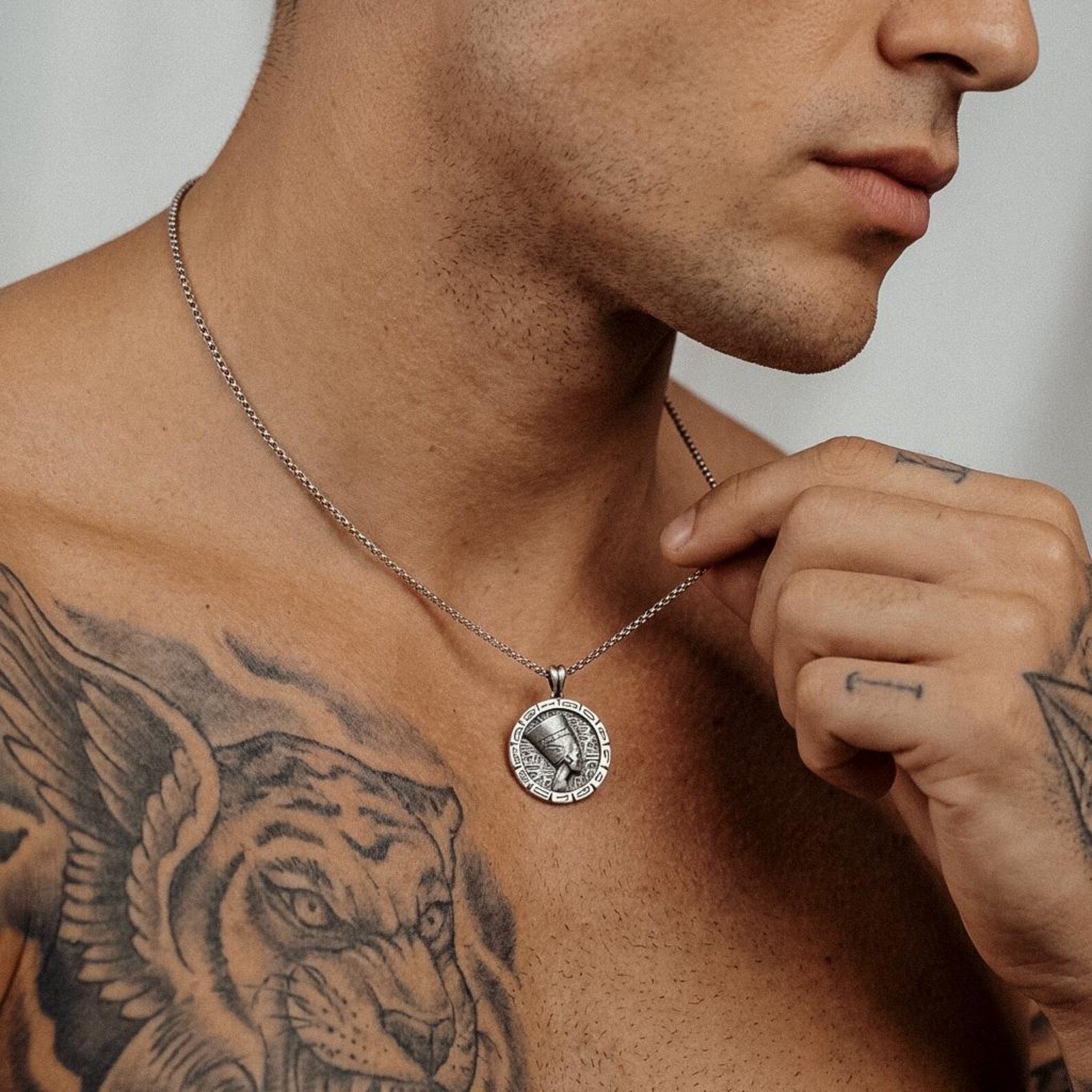 luxury egyptian mythology necklace featuring queen nefertiti oxidized sterling silver artisan jewelry