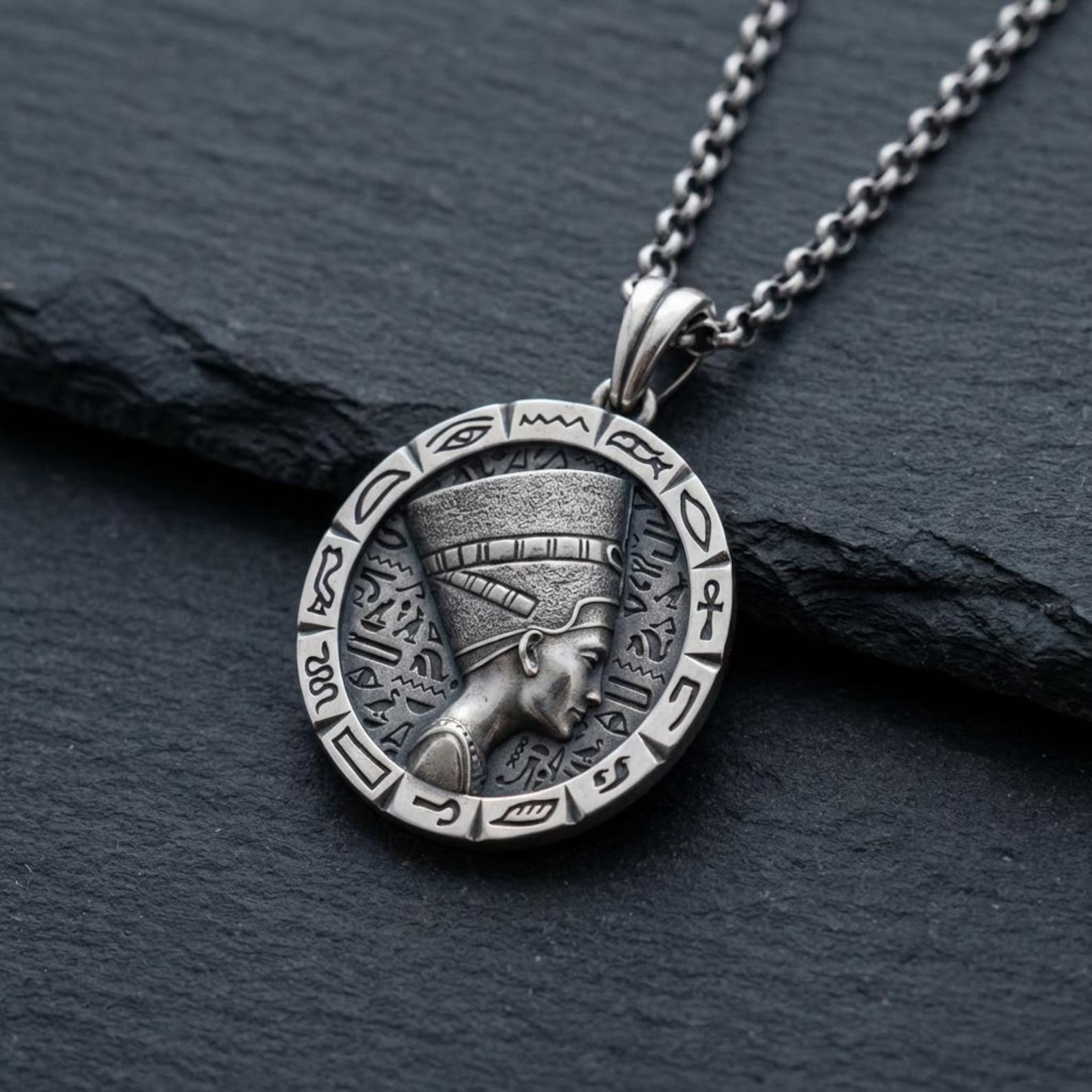 vintage style nefertiti pendant necklace handcrafted solid sterling silver elegant gift jewelry