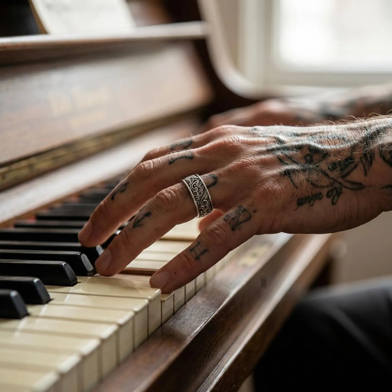 Ocean waves sterling silver ring for men with engraved nautical design, handcrafted band ring inspired by the sea