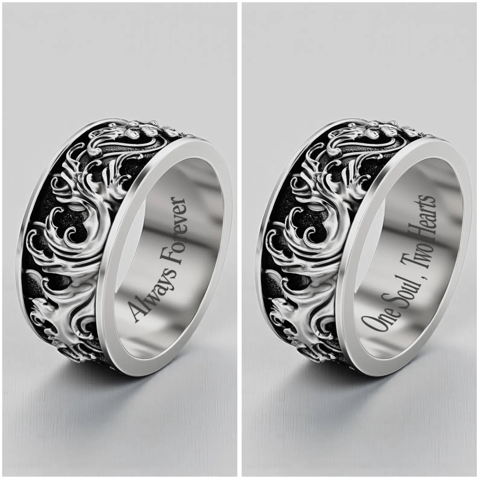 Nautical sterling silver band ring for men with wave design symbolizing freedom, strength, and adventure