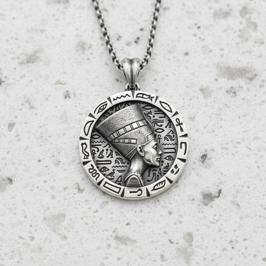 handcrafted nefertiti sterling silver pendant necklace egyptian mythology queen jewelry elegant statement piece