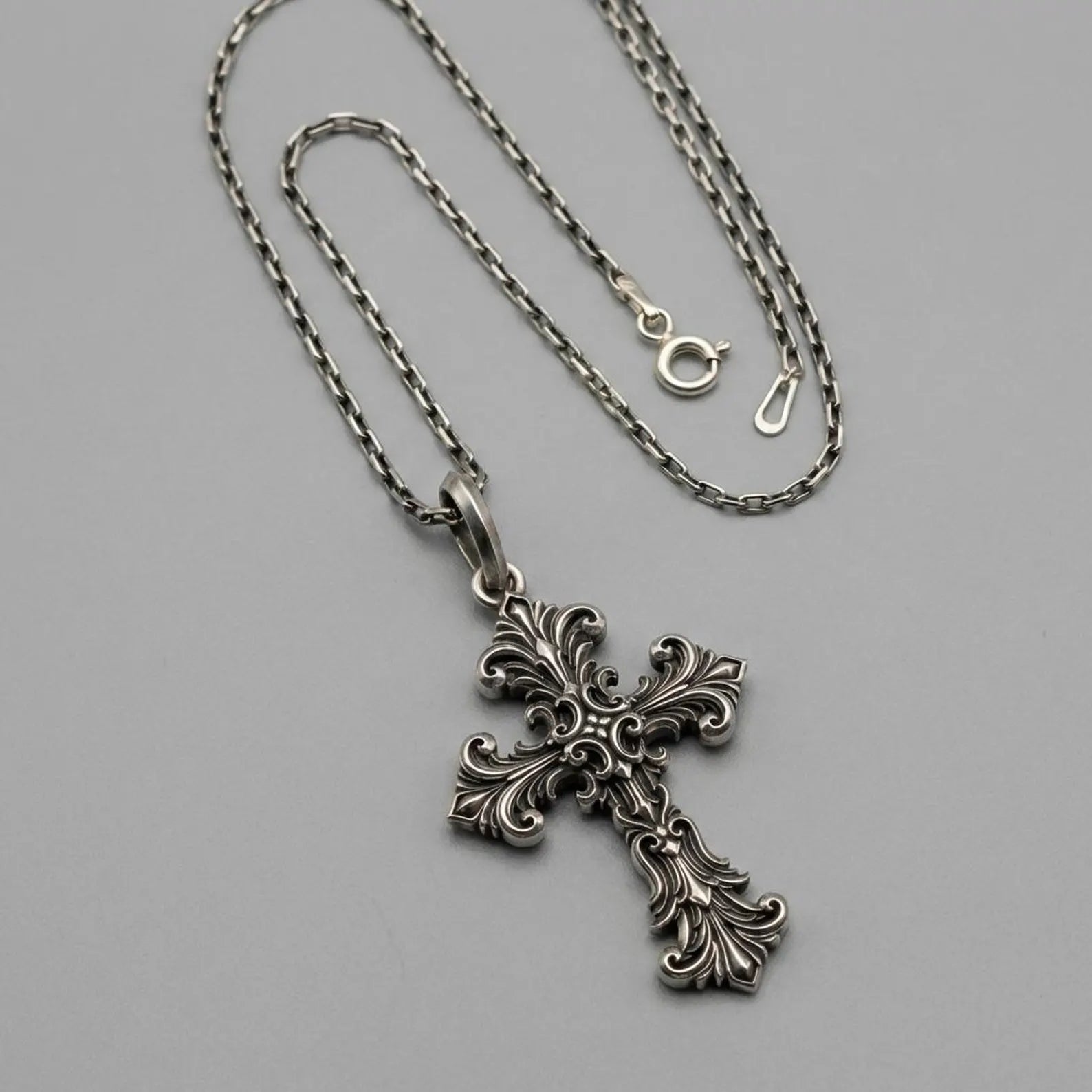 medieval royal lily cross pendant necklace bold masculine sterling silver religious jewelry meaningful gift for husband boyfriend or son