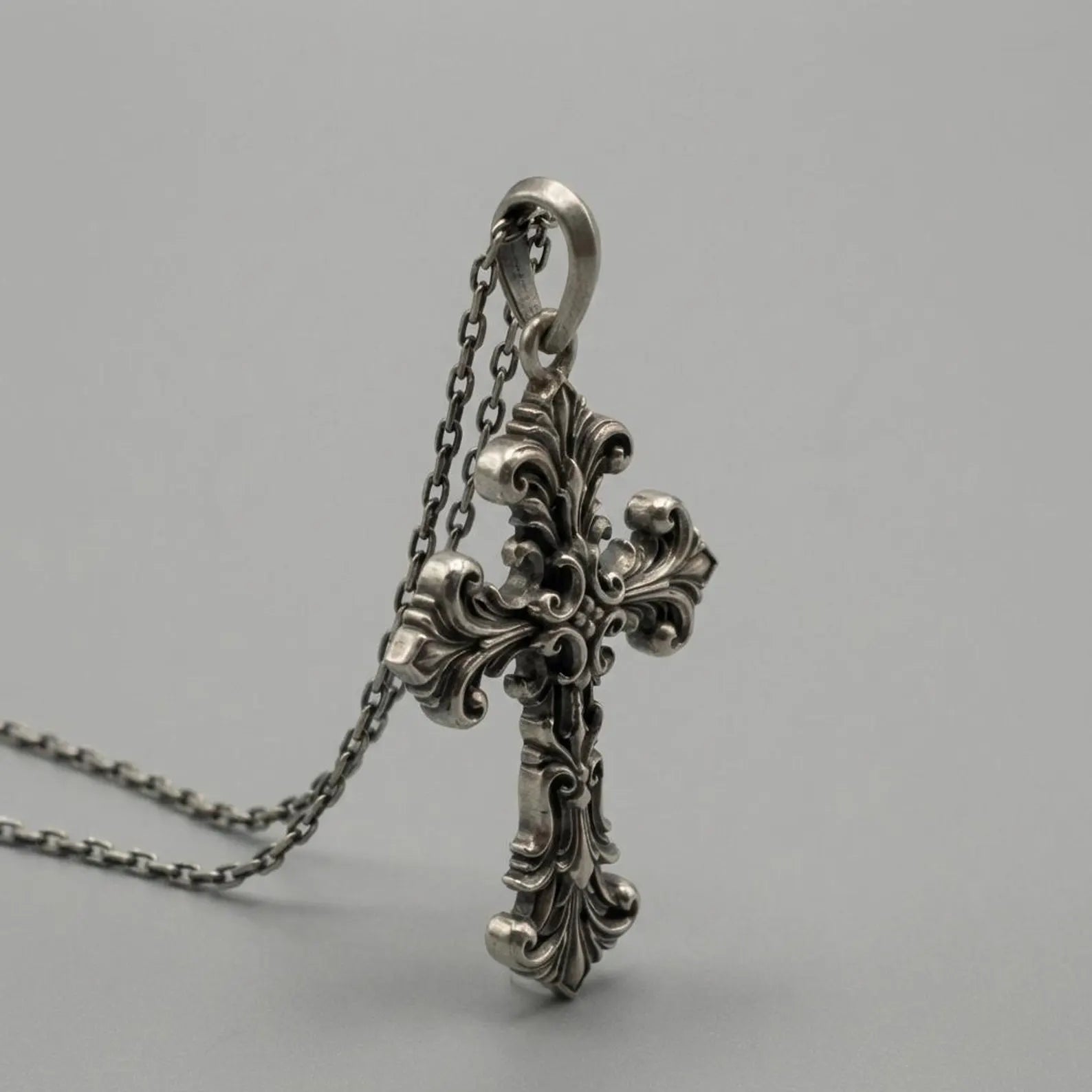 vintage inspired christian cross pendant oxidized 925 sterling silver gothic medieval masculine artisan jewelry