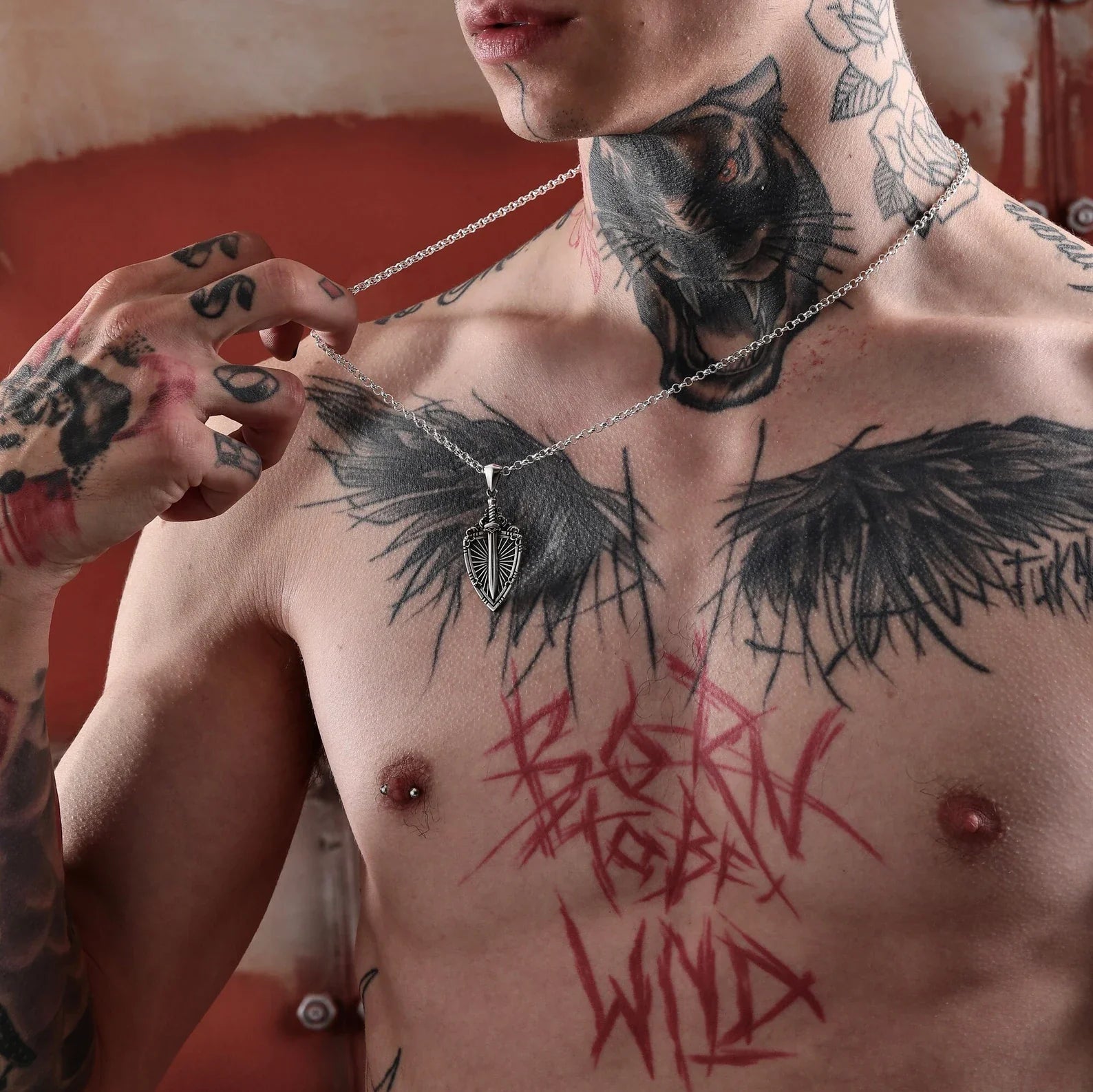 Knight armor inspired silver necklace with sword and shield pendant, made from sterling silver. A statement piece for men who admire medieval history, gothic style, and fantasy adventures. Perfect for gifts and everyday warrior spirit fashion.