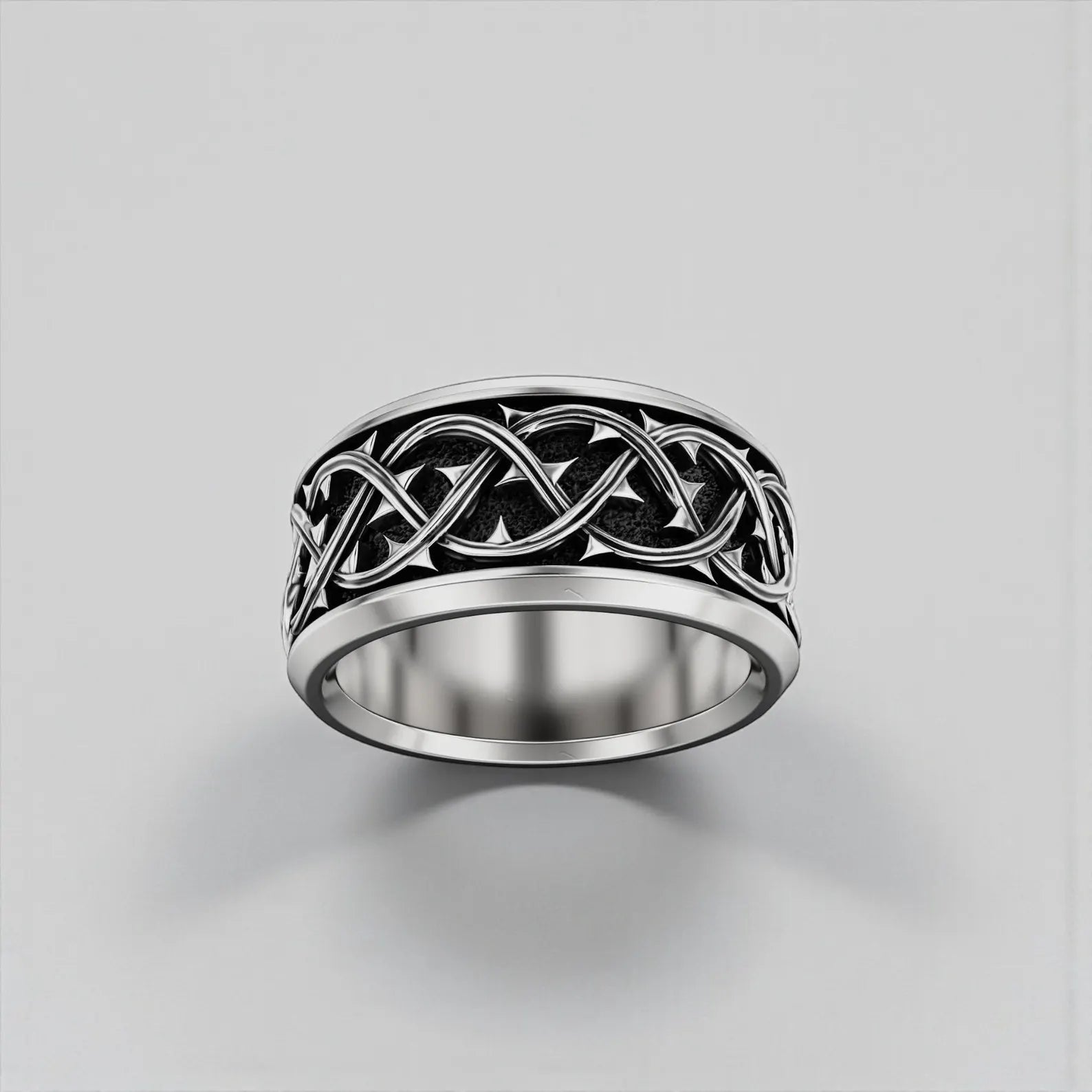Men’s sterling silver thorn crown band ring featuring an oxidized Victorian Gothic design, handcrafted from solid 925 silver, symbolizing Christian faith, sacrifice, and spiritual resilience in a bold masculine style