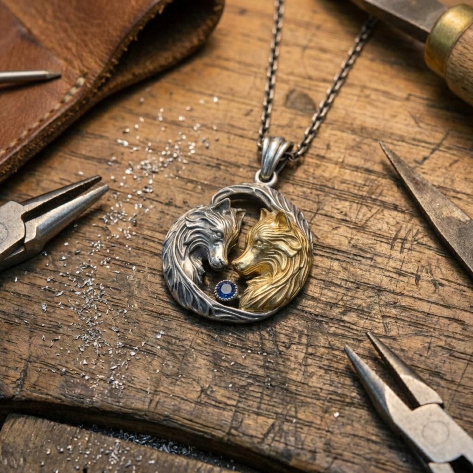 luxury viking wolf necklace with gemstone handcrafted sterling silver masculine statement jewelry