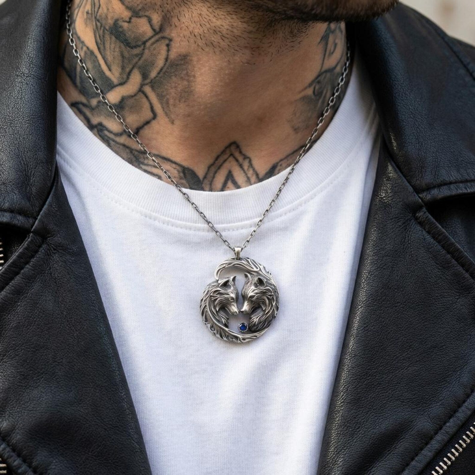 vintage inspired wolf necklace handcrafted 925 silver viking gothic animal statement jewelry piece