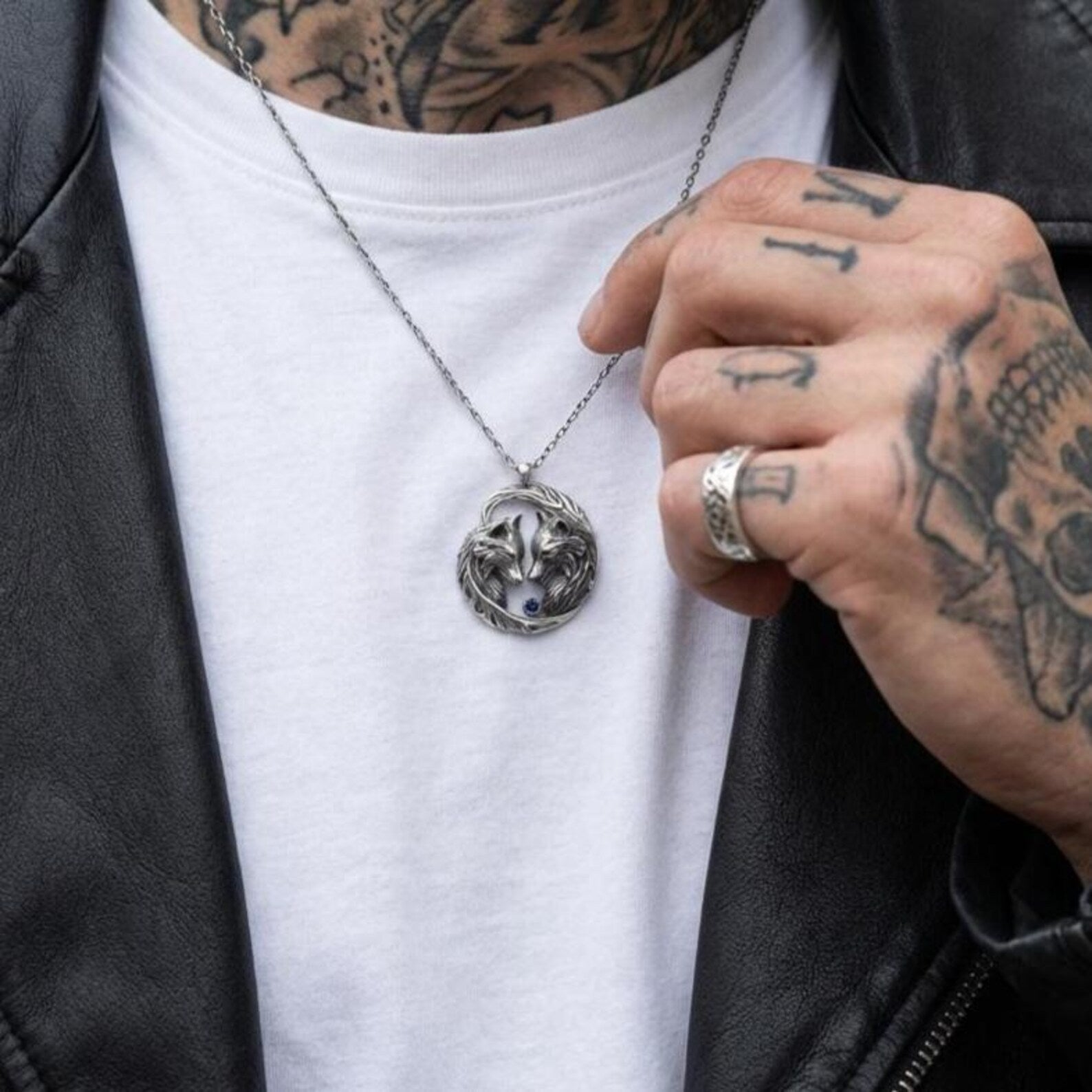 unique wolf jewelry for men viking inspired oxidized sterling silver bold statement pendant necklace