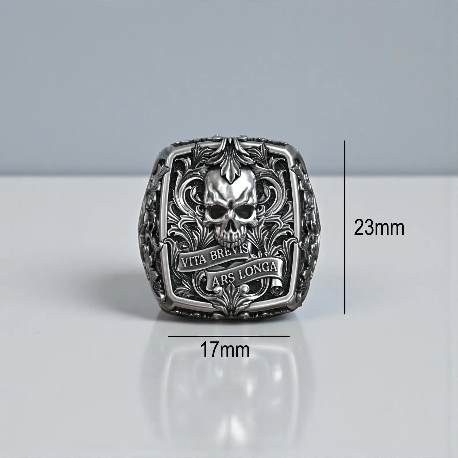 Statement skull ring for men crafted in solid sterling silver with Victorian gothic and punk inspired design