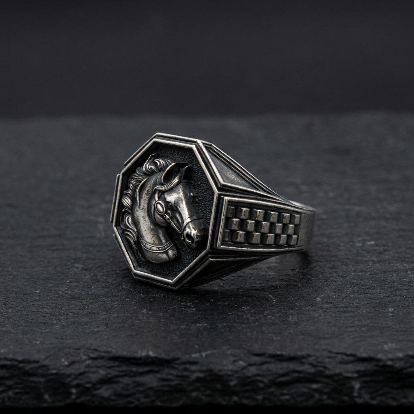 unique western horse jewelry for men handcrafted oxidized sterling silver rugged cowboy signet ring masculine design