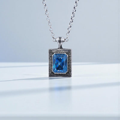 Emerald-Cut Blue Topaz Pendant Necklace