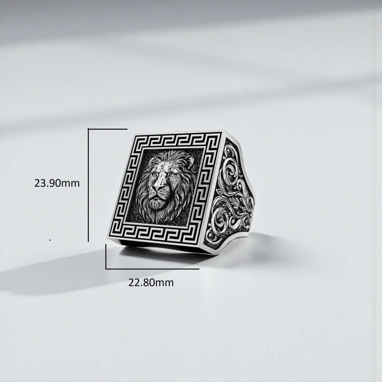 Bold lion ring for men made from solid sterling silver, handcrafted fantasy medieval warrior style, personalized engraving gift idea