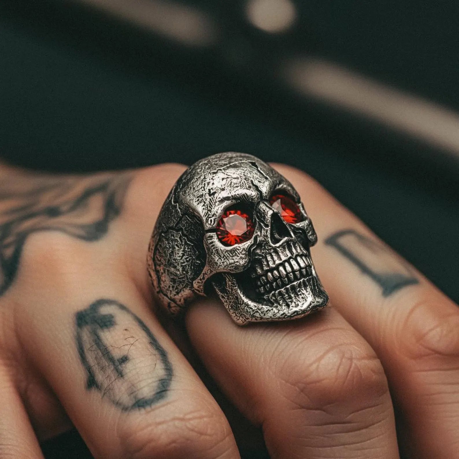 Gothic skull ring for men made from solid 925 sterling silver with Navajo-style turquoise stone and detailed oxidized carvings. Designed for bikers and gothic fashion enthusiasts, this customizable handmade ring offers engraving options for names, dates, or symbols. A bold and meaningful gift for husbands, boyfriends, or dads.