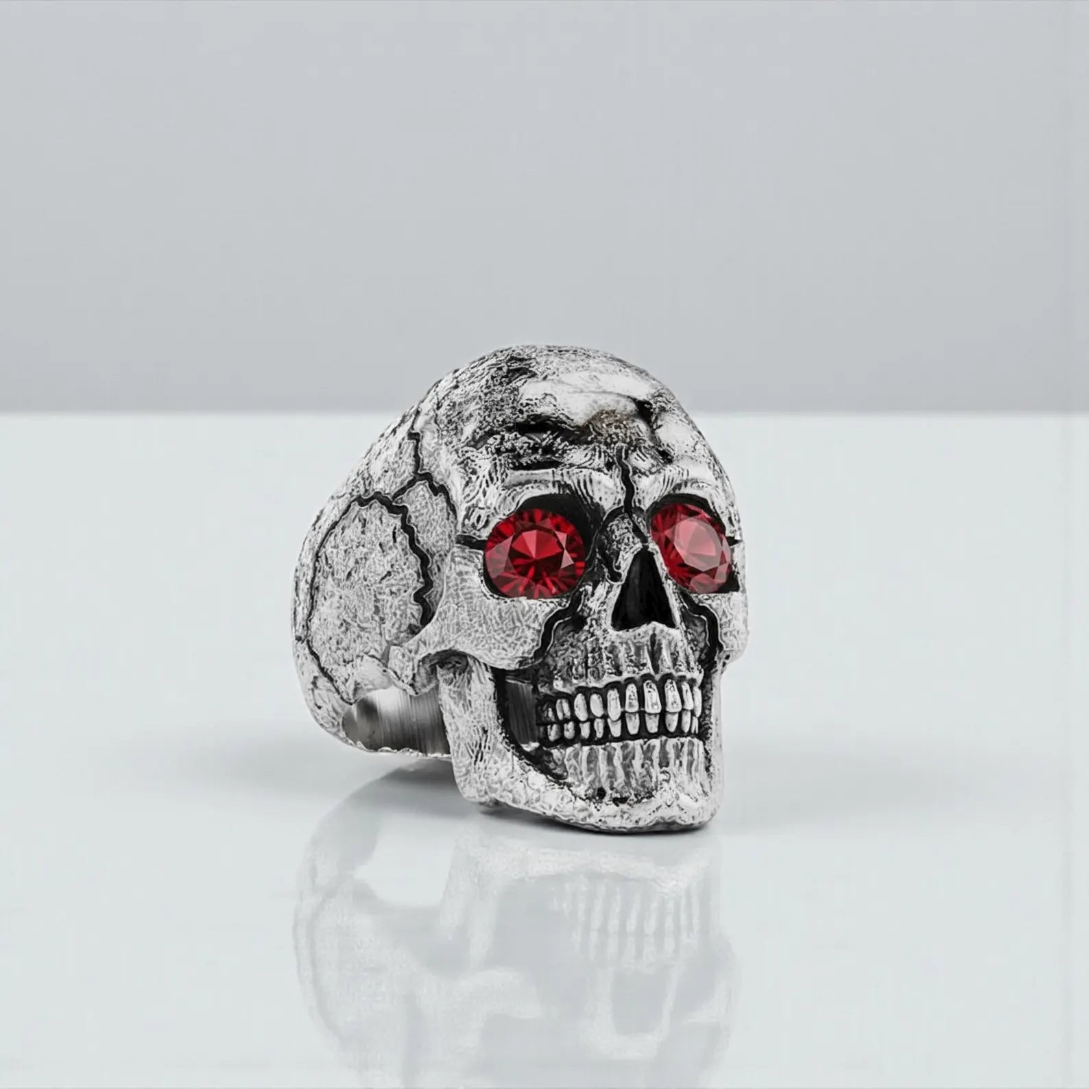 Handcrafted 925 sterling silver biker skull ring for men featuring a natural turquoise gemstone, inspired by gothic and Harley-Davidson aesthetics. This personalized statement ring includes intricate skeletal details and a matte brushed finish, perfect for motorcycle lovers. Ideal as a custom gift for birthdays, anniversaries, or Christmas.