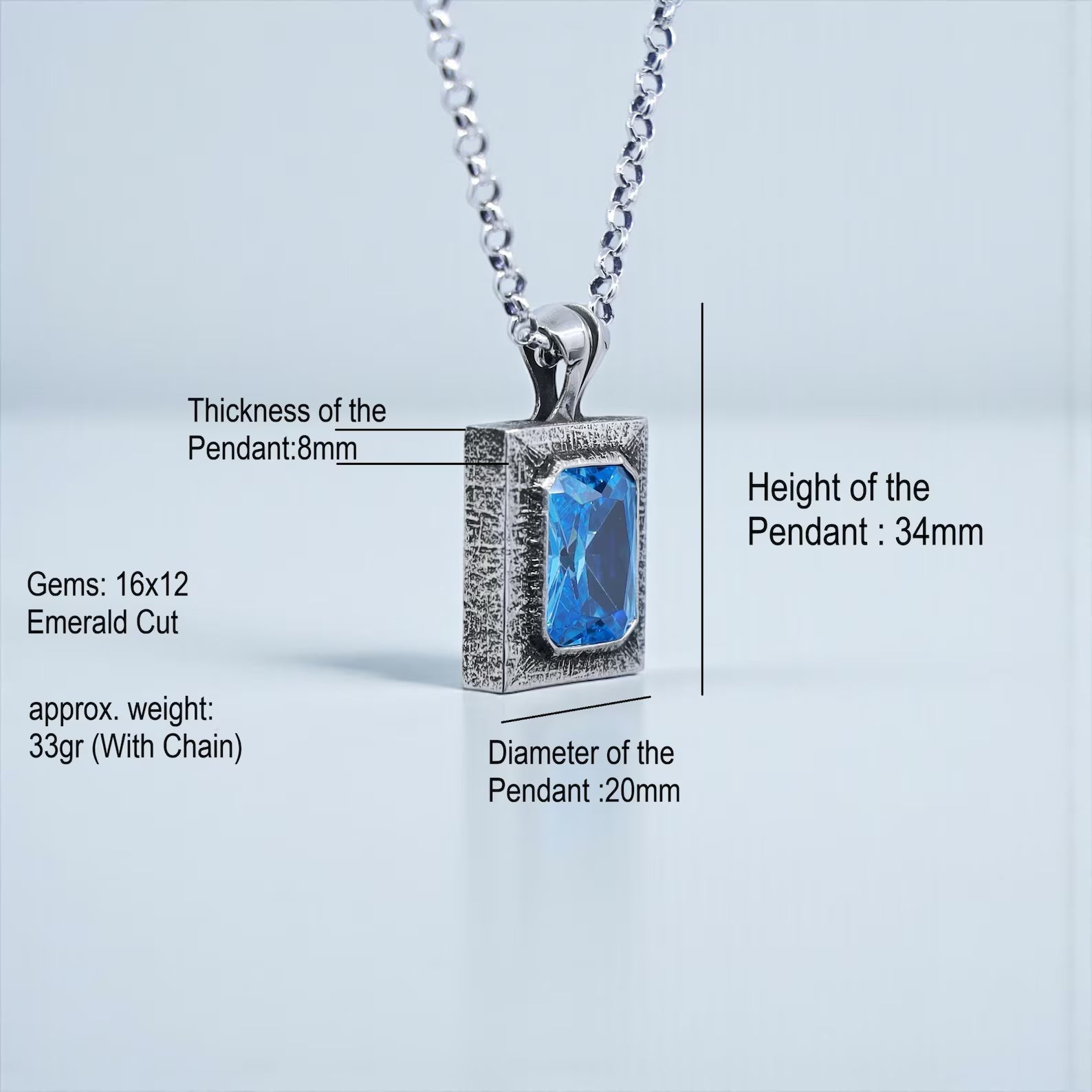 Close-up shot of a vintage-style chunky amethyst necklace, highlighting the handcrafted oxidized silver frame and deep purple 16x12 cubic zirconia gemstone.