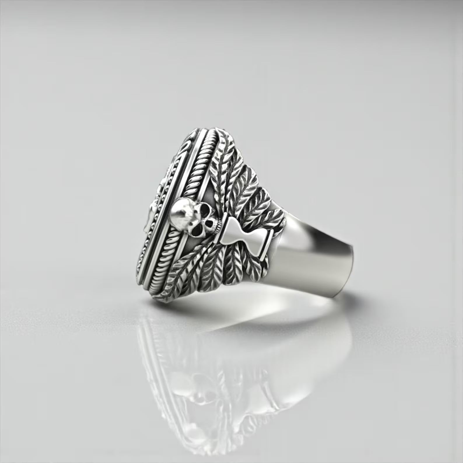 Artistic Memento Mori Libra skull and scale ring crafted from solid sterling silver, combining zodiac symbolism with powerful gothic artistry.