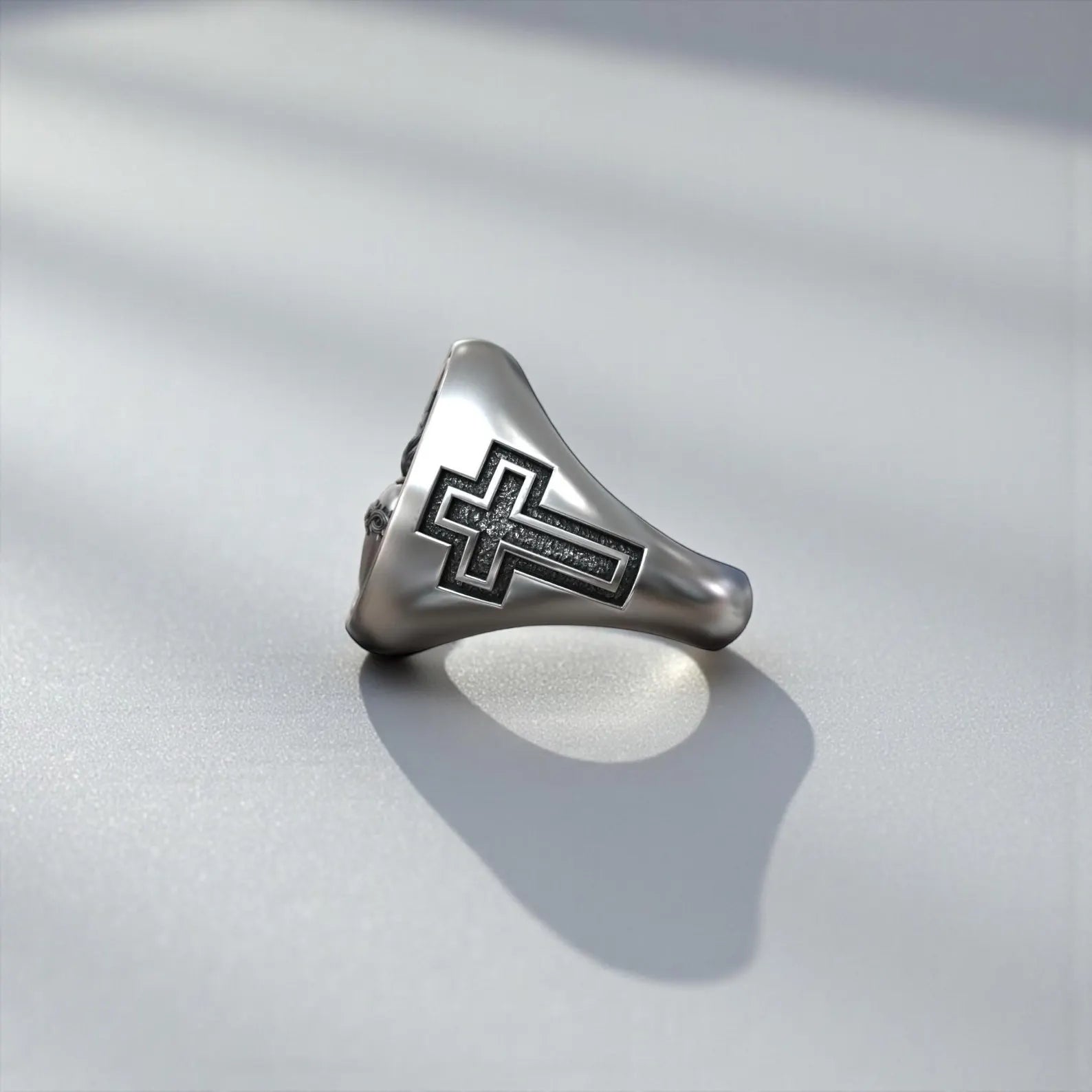 Jesus Sacred Heart Christian ring for men, oxidized sterling silver cross ring, faith-based religious statement jewelry perfect as anniversary or birthday gift for him