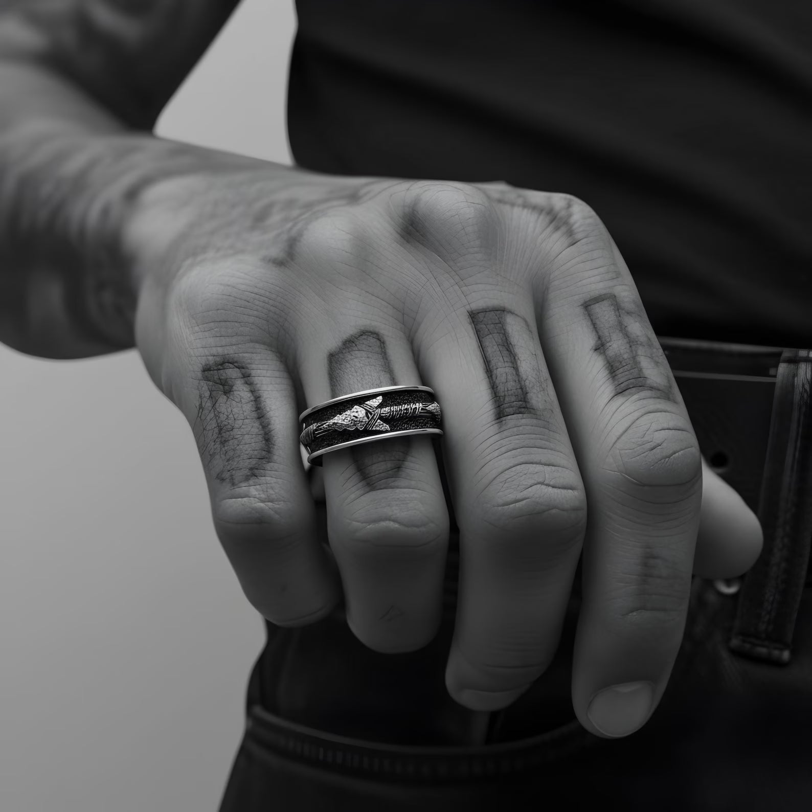 Handmade 925 sterling silver arrow ring for men featuring a sleek Viking inspired arrow design, minimalist band style, oxidized finish and timeless masculine elegance for everyday wear