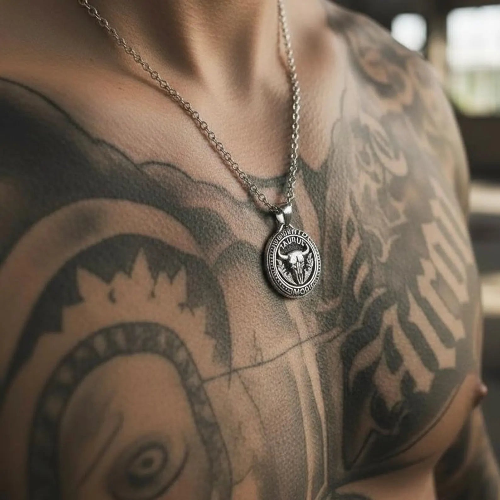 Gothic zodiac jewelry Taurus pendant necklace handcrafted in 925 sterling silver, representing inner strength, stability, determination, and life’s impermanence