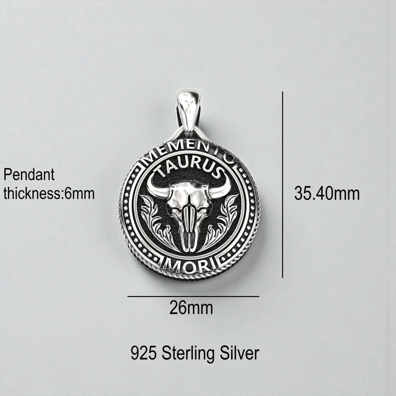Handcrafted Taurus zodiac necklace made from high quality sterling silver, showcasing a detailed gothic bull symbol and spiritual memento mori meaning for astrology lovers