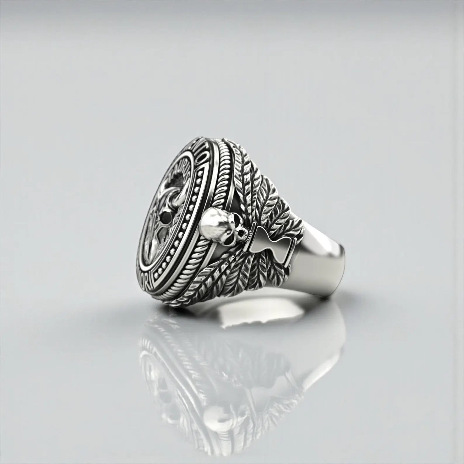 Gothic Taurus ring in solid sterling silver with bull skull centerpiece, designed for astrology enthusiasts seeking meaningful, bold, and symbolic biker jewelry.