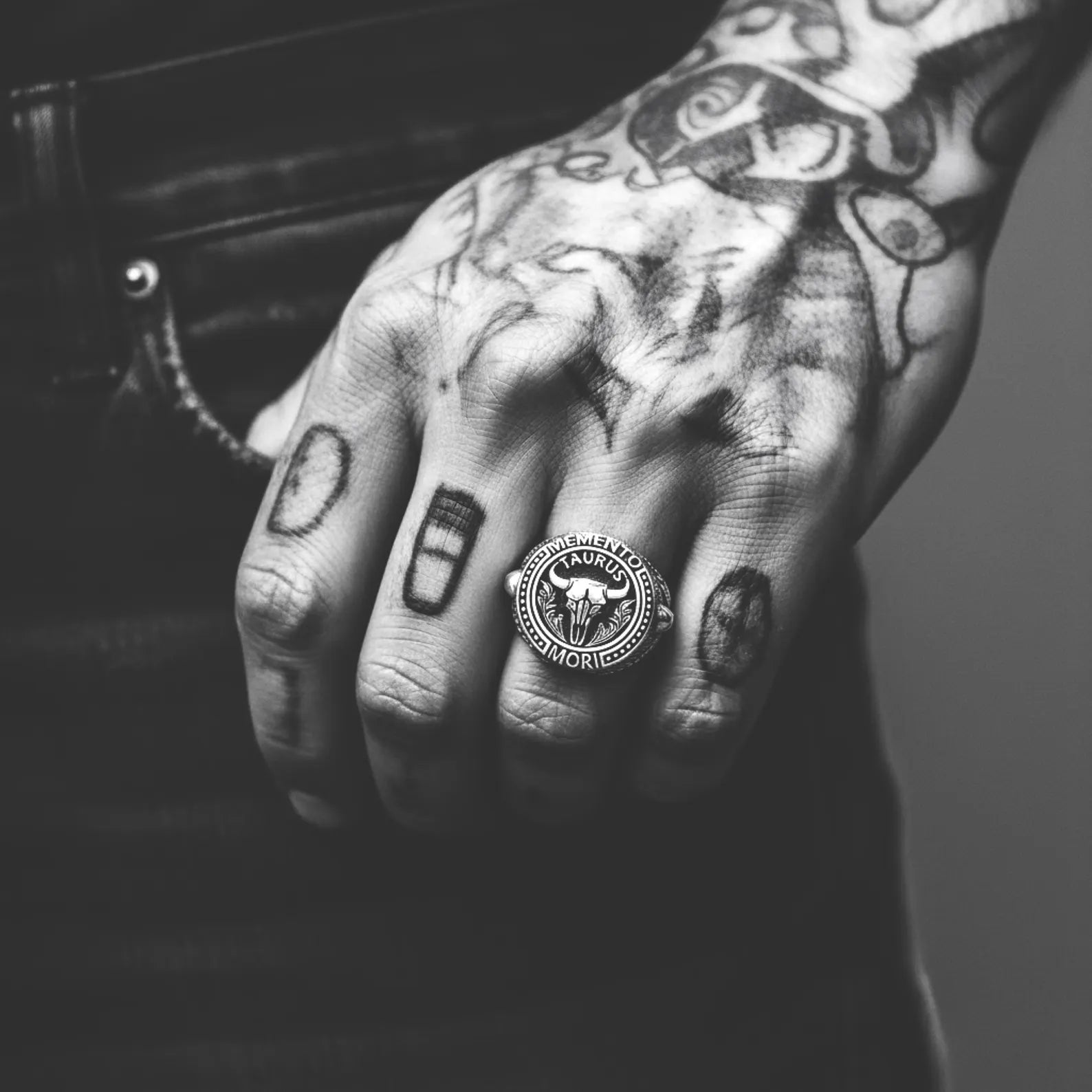 Premium 925 sterling silver bull skull ring inspired by Taurus zodiac symbolism, representing courage, resilience, and individuality through a handcrafted gothic biker design.