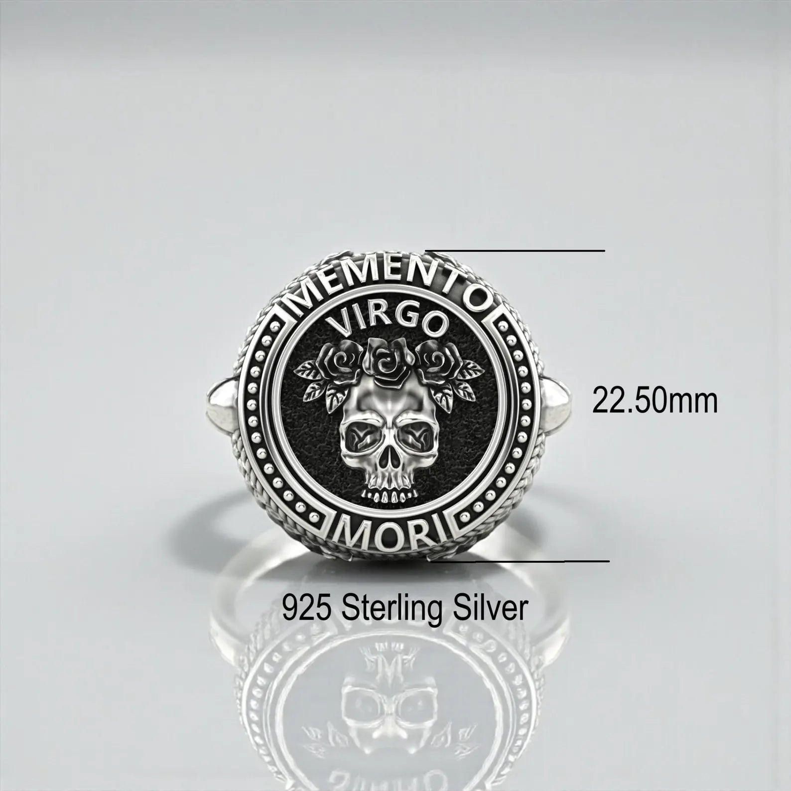Premium 925 sterling silver Virgo skull ring designed for astrology lovers, combining zodiac symbolism, gothic artistry, and handcrafted signet ring craftsmanship.