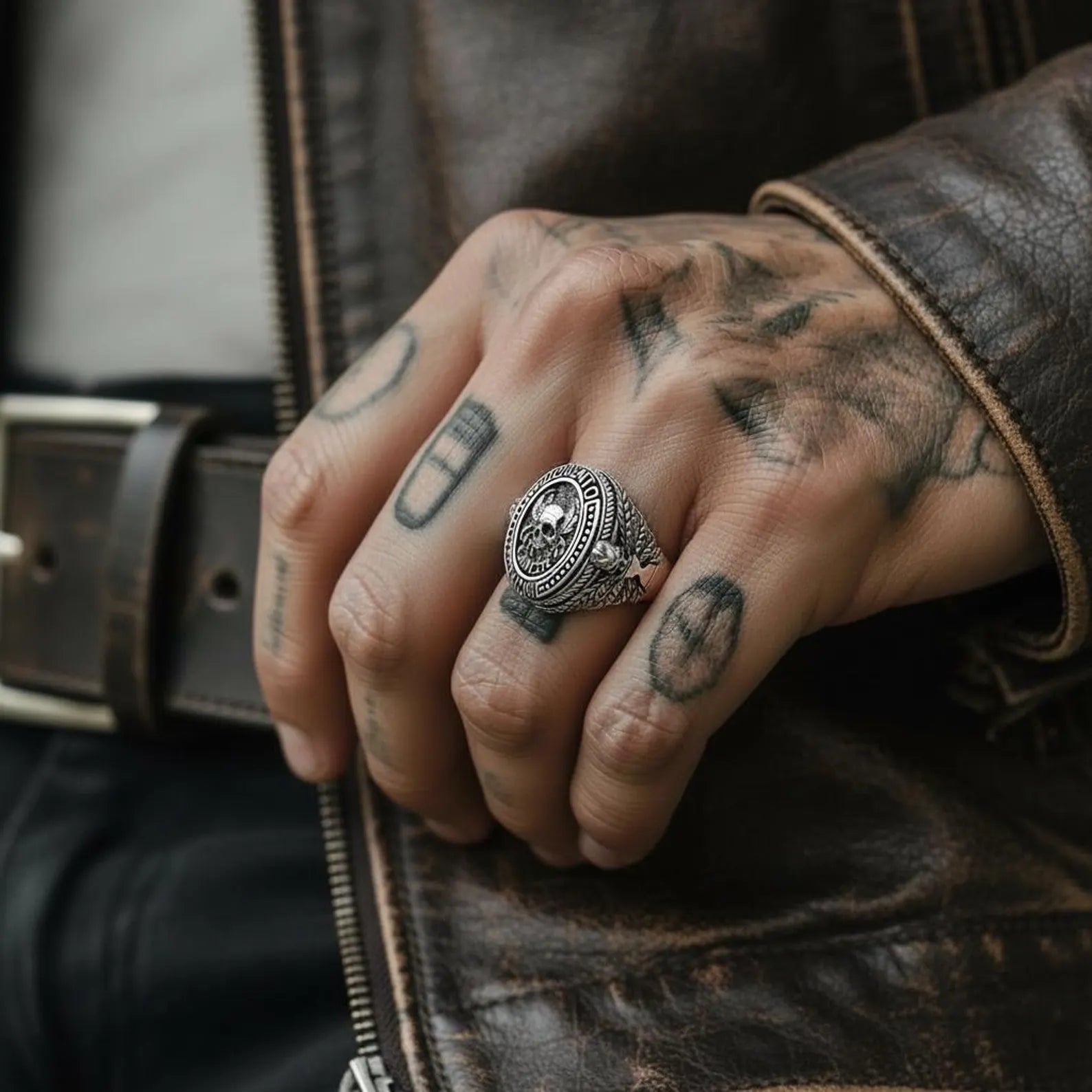 Gothic Cancer zodiac skull ring for men in solid sterling silver, inspired by memento mori philosophy and astrological meaning