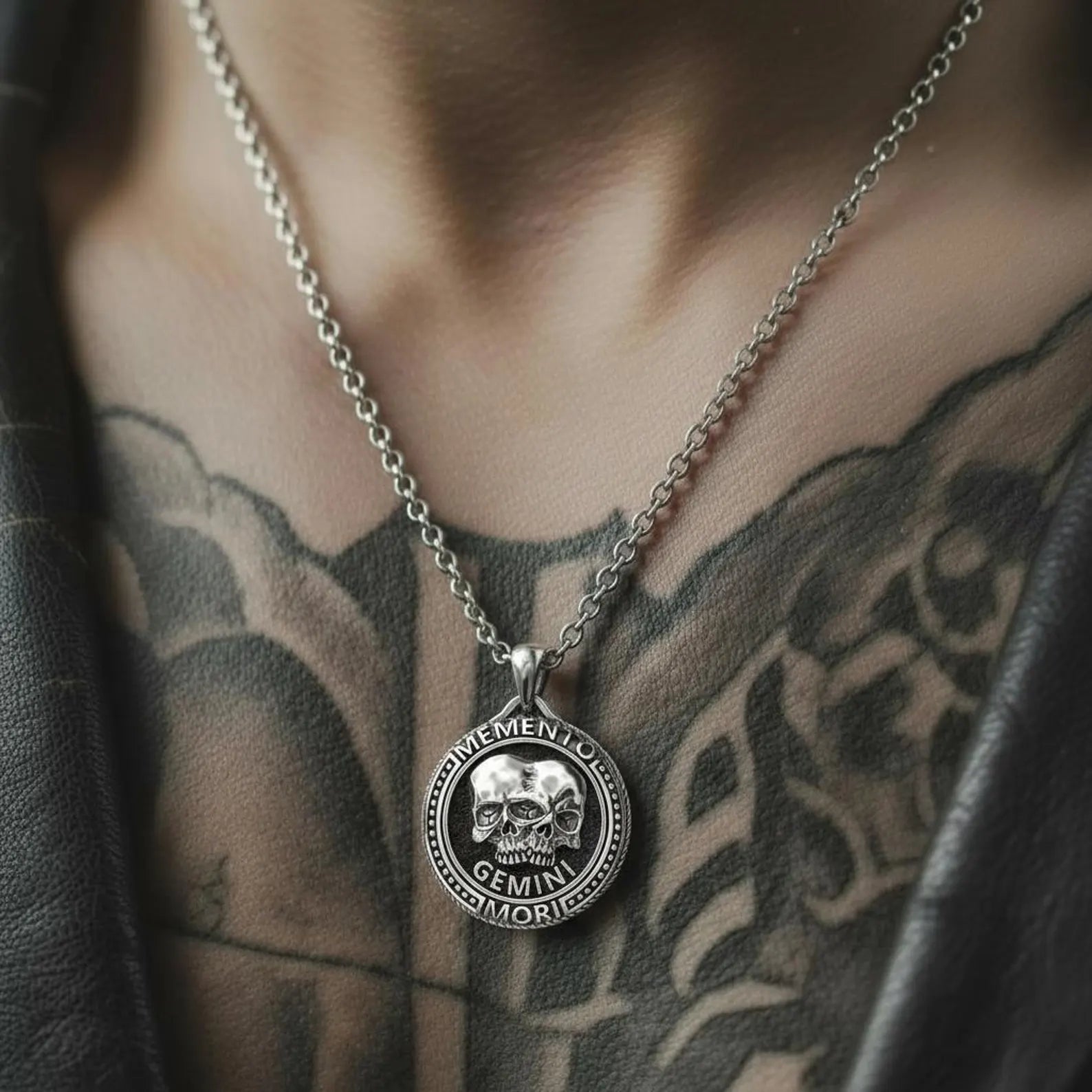 Personalized Gemini zodiac necklace made of 925 sterling silver, gothic Memento Mori twins pendant for astrology lovers