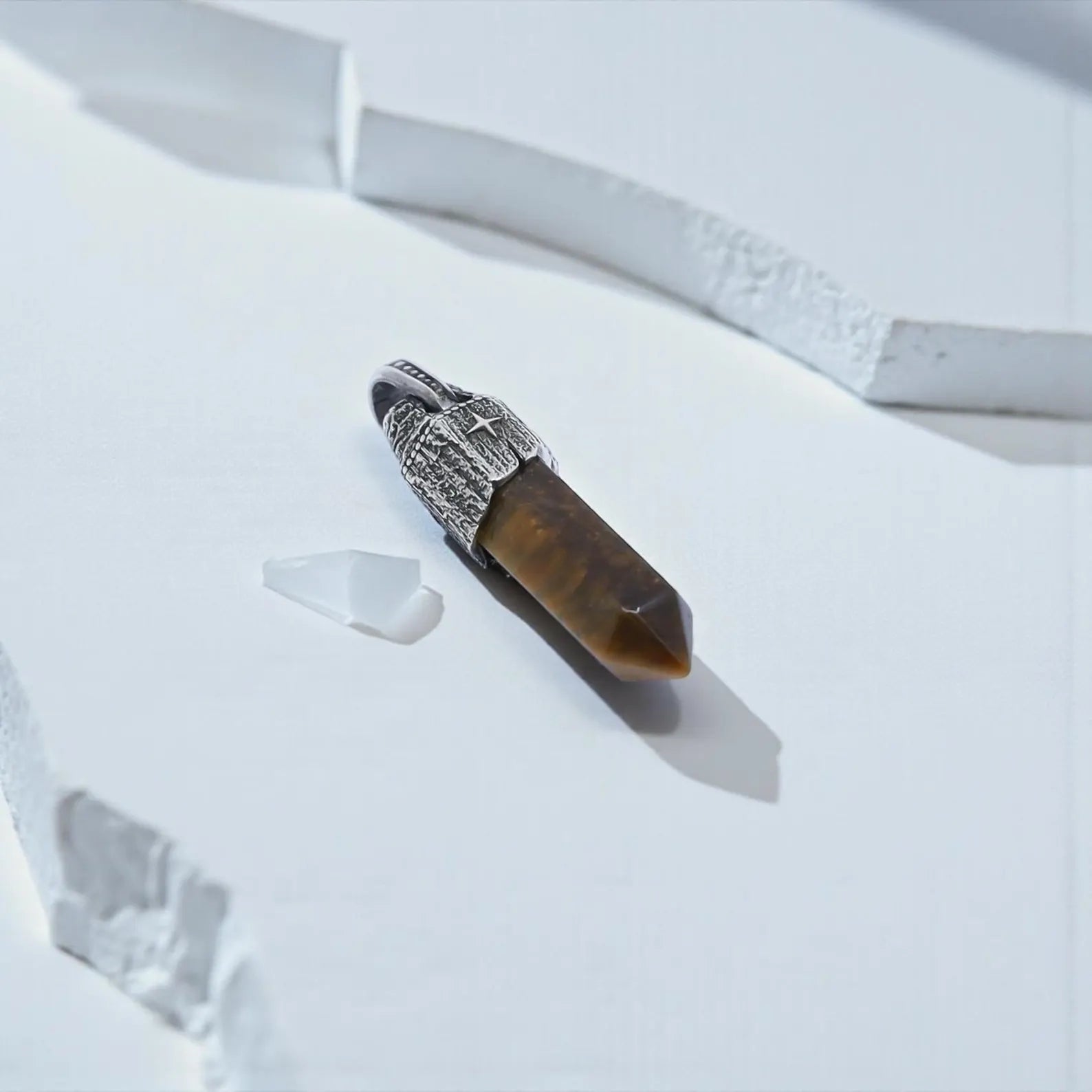 Men’s tiger’s eye crystal necklace in high quality sterling silver, designed with a vintage inspired compass for adventurers and nature lovers