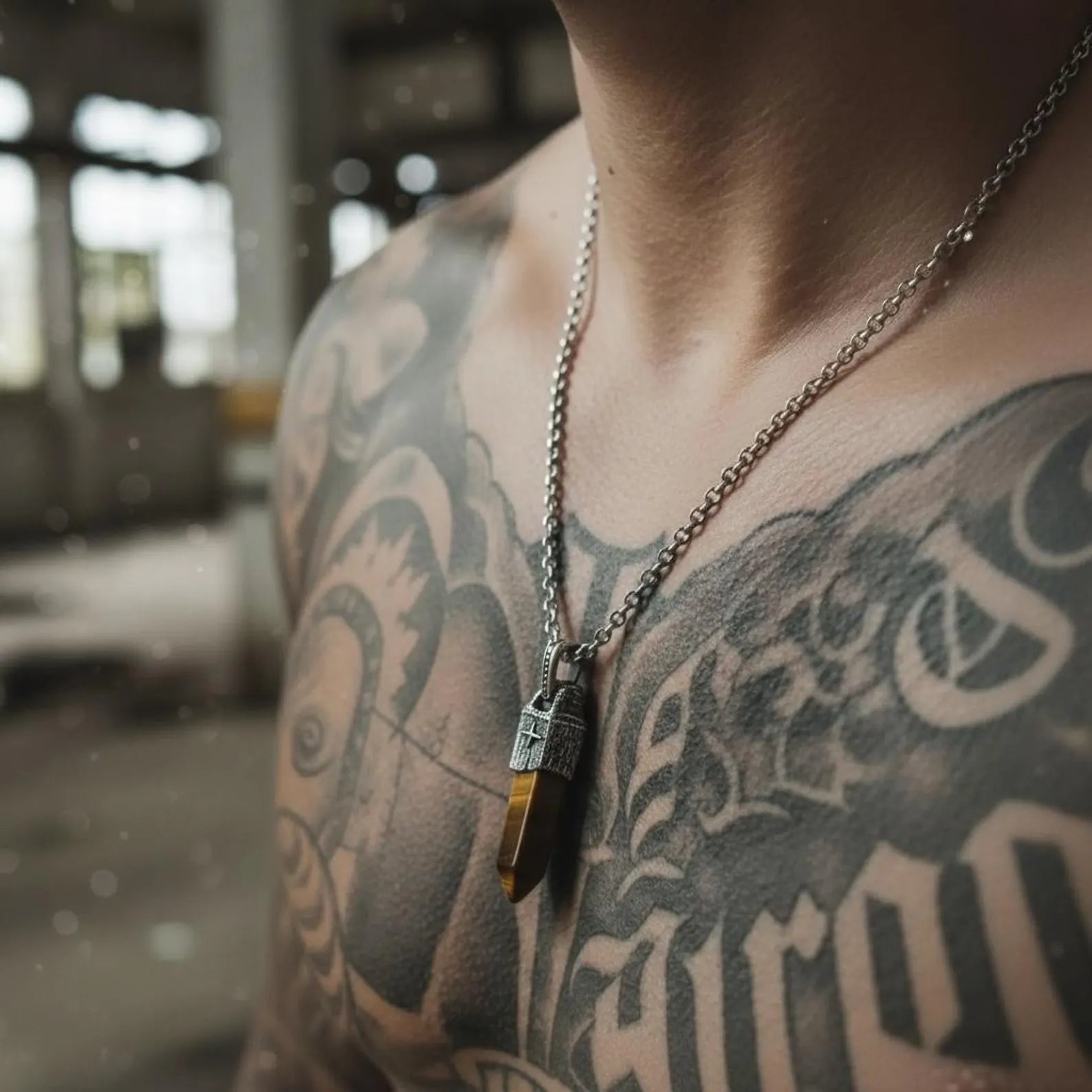 Unique tiger’s eye crystal pendant necklace handcrafted in sterling silver, combining nautical compass symbolism with spiritual grounding energy