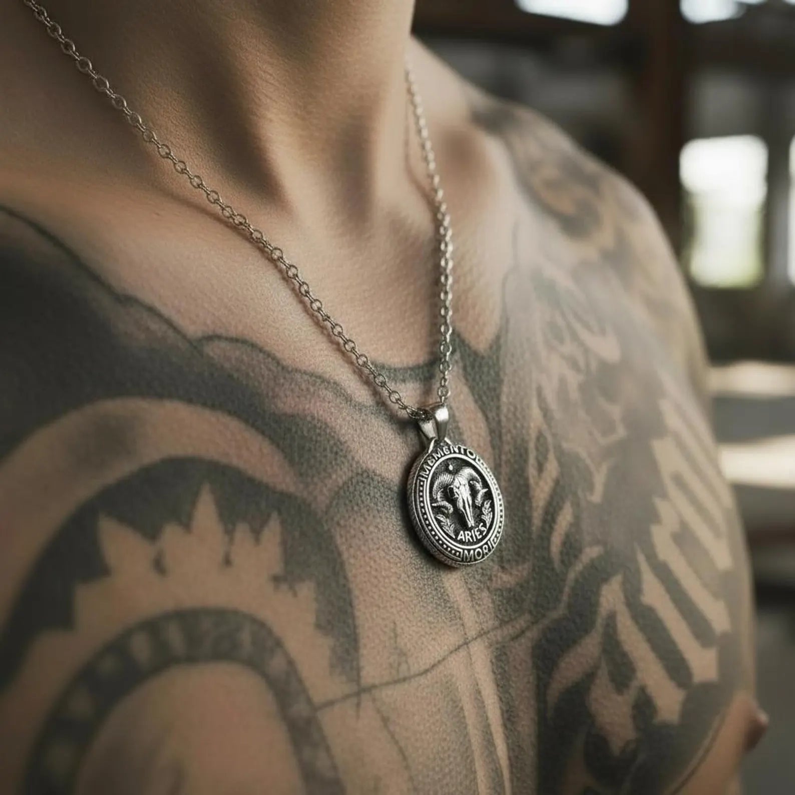 Gothic astrology necklace with Aries goat charm, handcrafted sterling silver pendant designed for zodiac lovers, collectors, and bold statement jewelry enthusiasts.