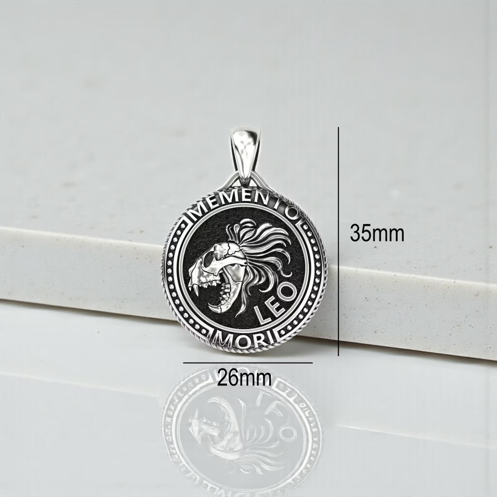 Leo zodiac pendant necklace for men and unisex wear, sterling silver gothic lion design with oxidized details, bold and timeless statement accessory.